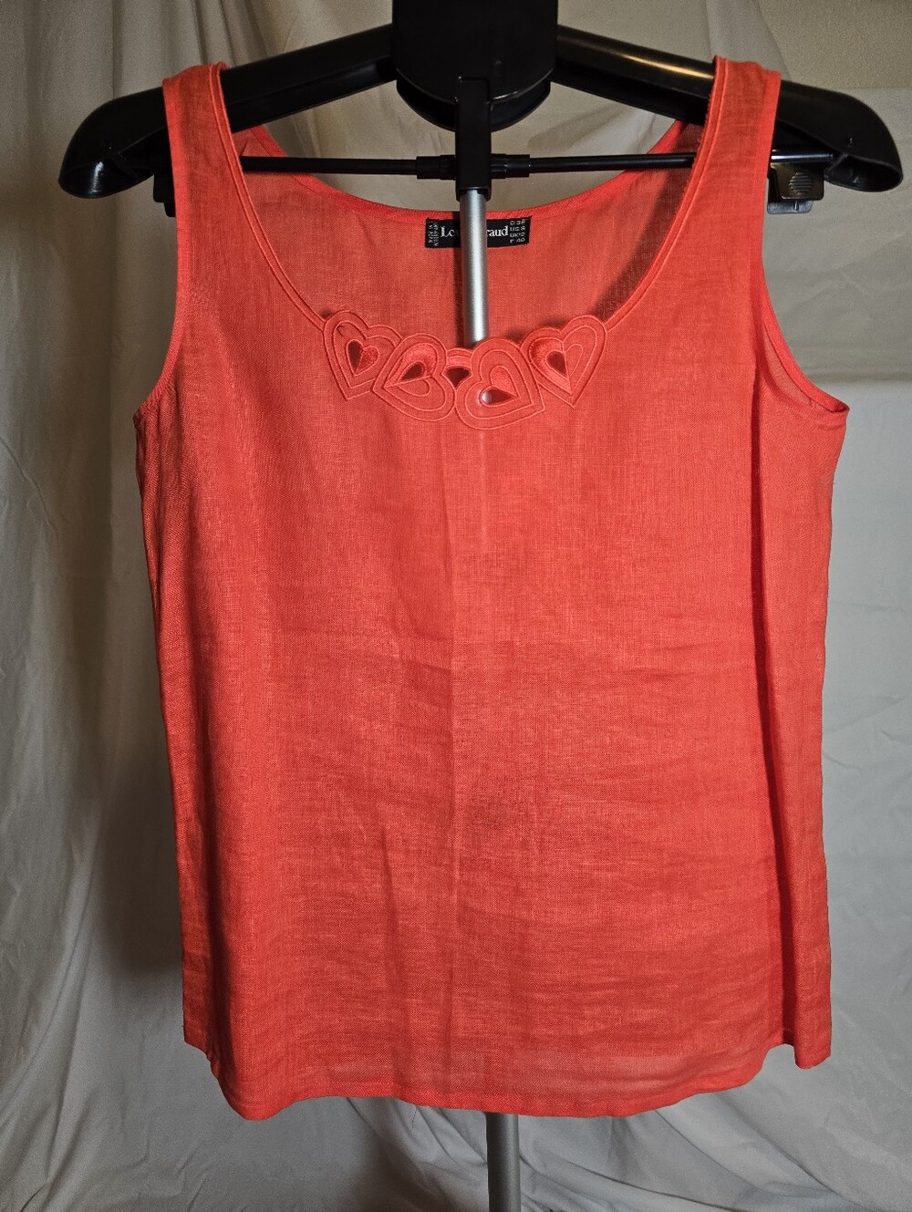 Louis Feraud Orange Coral Linen Tank Top with Heart Cutout Detail